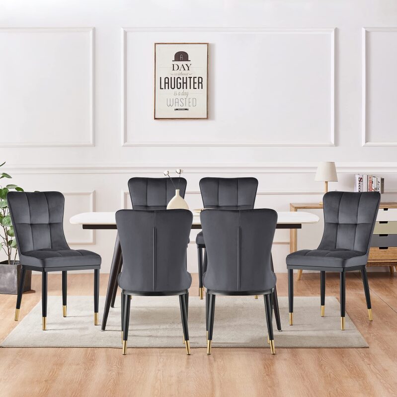 Elegant Set of 6 Modern Velvet Dining Chairs with High Back, Upholstered Accent Chair for Dining Room
