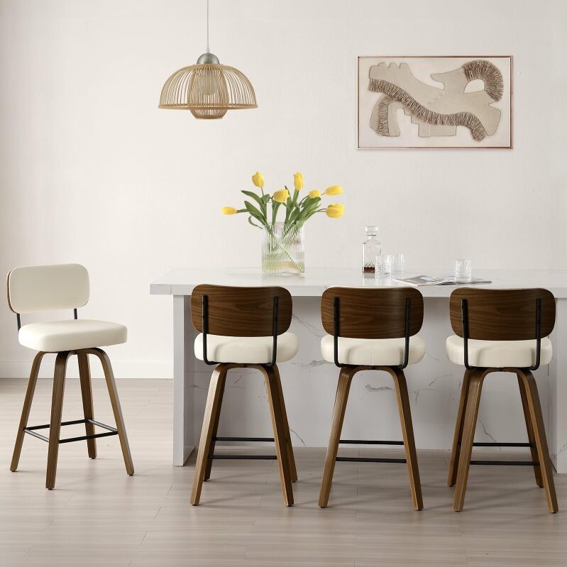 Elegant Mid-Century Modern Bar Stools - Set of 4