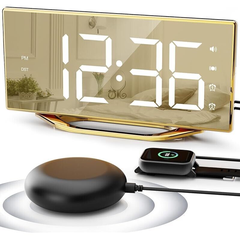 PPLEE 2 Alarms Big Display Clock with Bed Shaker - Perfect for Heavy Sleepers