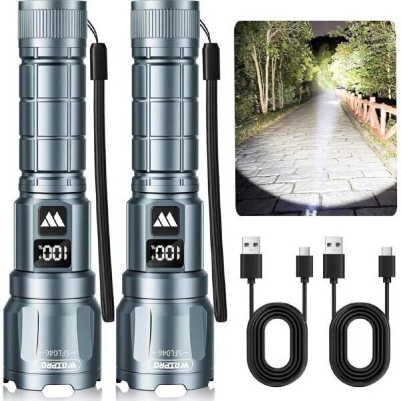 WDtPro Rechargeable LED Flashlight Duo, High Brightness with Three Modes