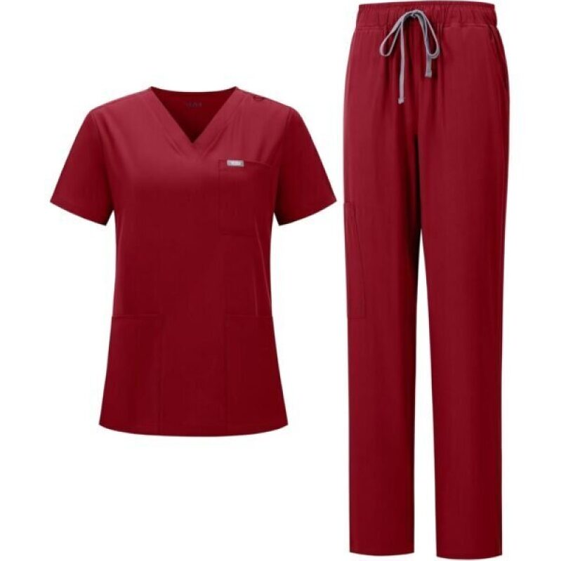 YEZEX Women's Ultra-Light Medical Scrub Set - 130GSM Cooling Fabric - Four-Way Stretch, Workwear Pants with V-Neck and Six Pockets - 51% Off