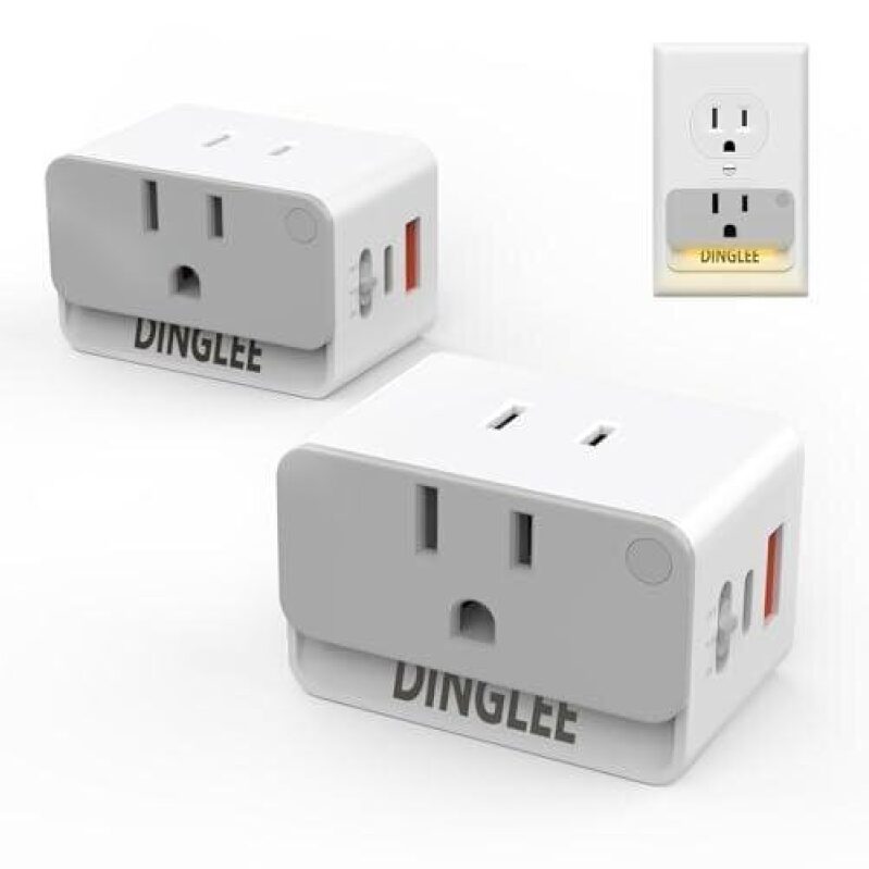 DINGLEE 3-Way Multi-Port Wall Outlet with 2 USB Ports - 65% Off