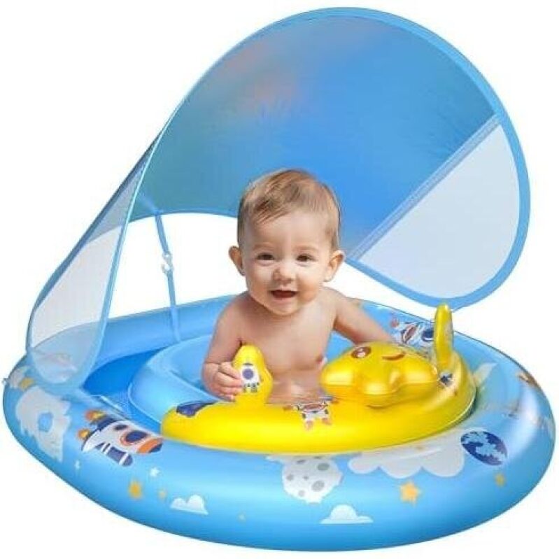 WayEee Baby Pool Float with UPF50+ Canopy – Inflatable Swim Float 50%OFF