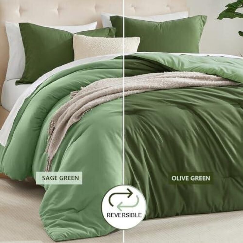 54% Off Full Set of Three Reversible Comforter Sets - Sage and Olive Green