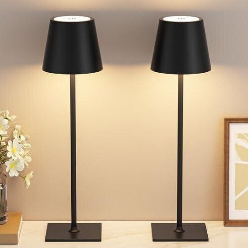 50% Off Dual Wireless Dimmable Table Lamps - Sleek Black Design