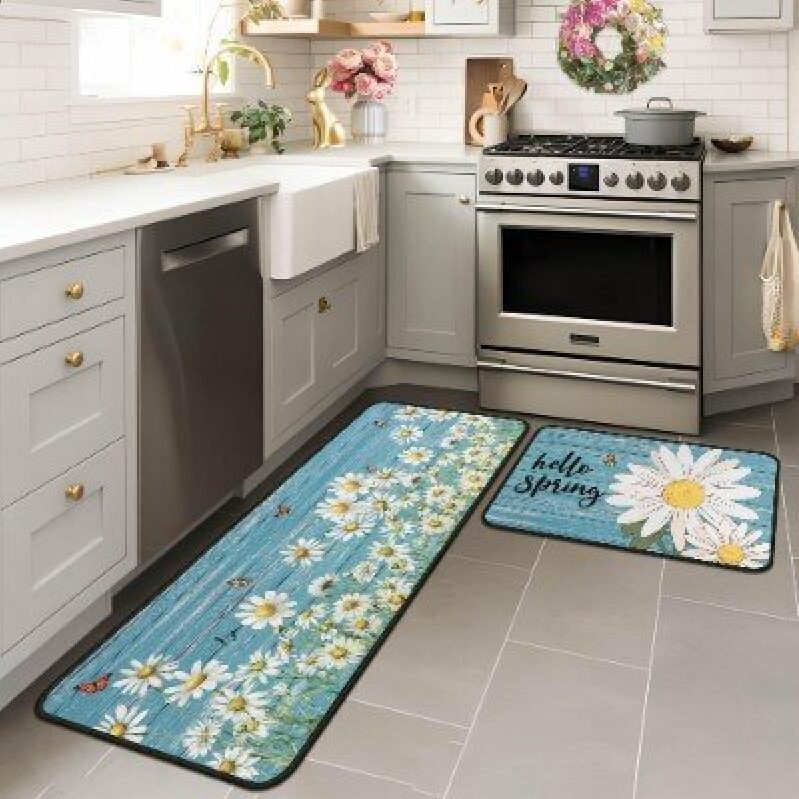 Elegant Spring Kitchen Floor Mats - 2 Pack