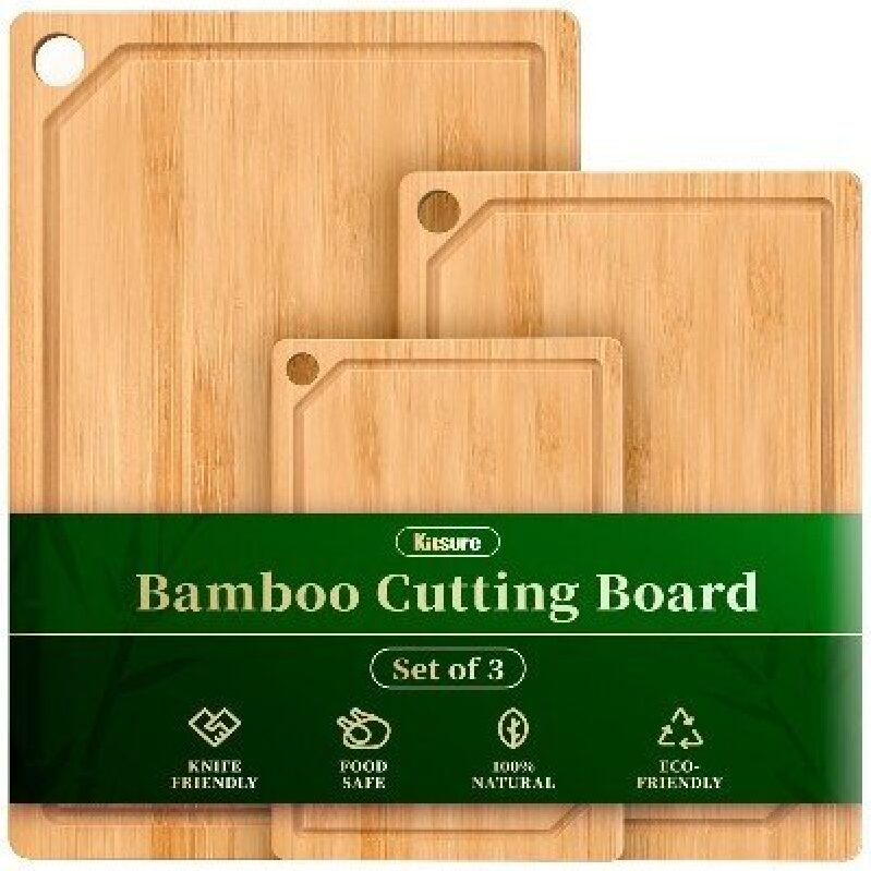 Kitsure Bamboo Cutting Board Set of 3 - Eco-Friendly and Durable