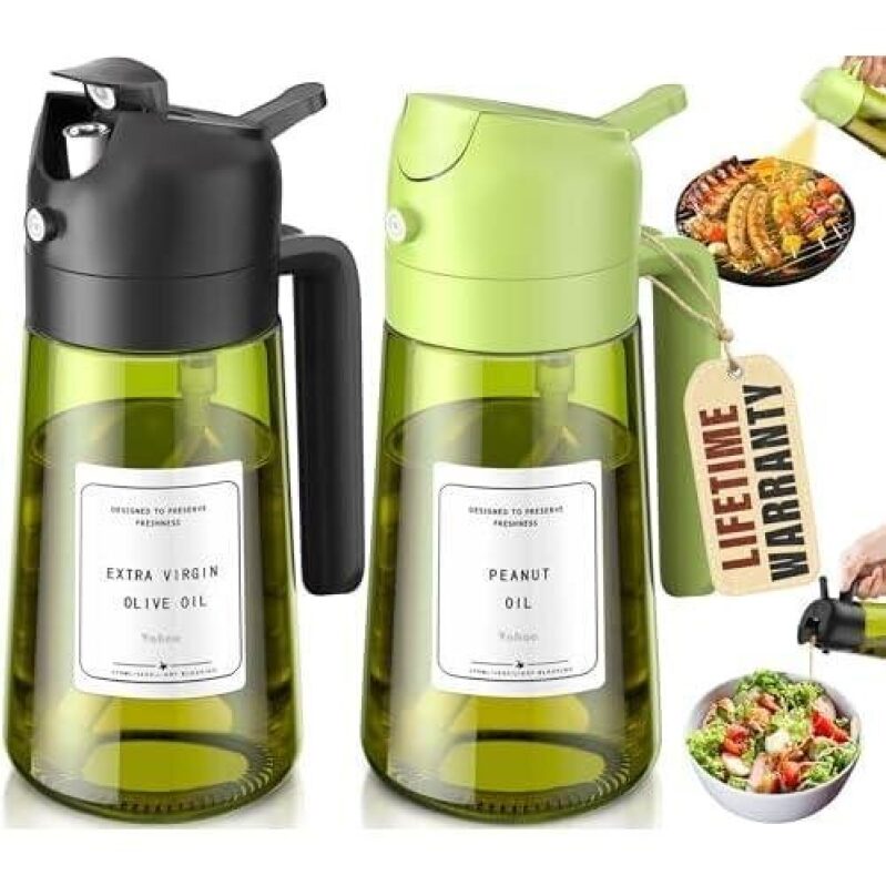 Dual-Purpose Kitchen Oil Bottle with Sprayer - 470ml Lightproof Glass