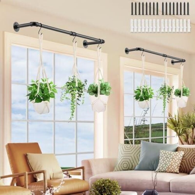Indoor Hanging Plant Kit - 2 Rods + 6 Ropes + 6 Hooks - 50% Discount