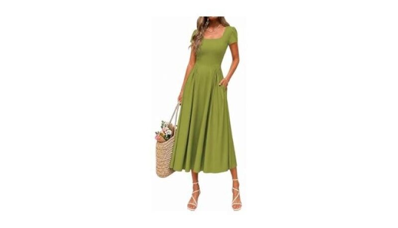 Women's Short Sleeve Midi Dress with Pocket - Casual A-Line