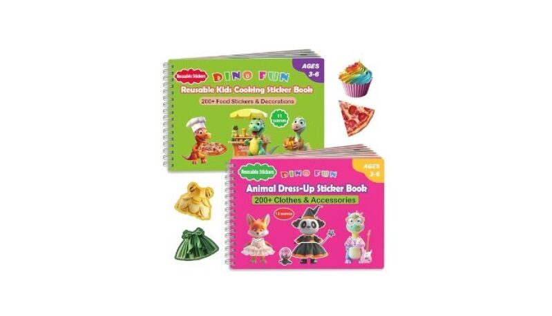 Dino Fun 2-in-1 Reusable Sticker Book for Kids - Animal Dress-Up & Cooking Play