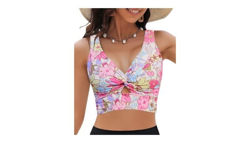 Stylish Floral Printed Purple Tankini Top for Women - Perfect for Beach & Pool