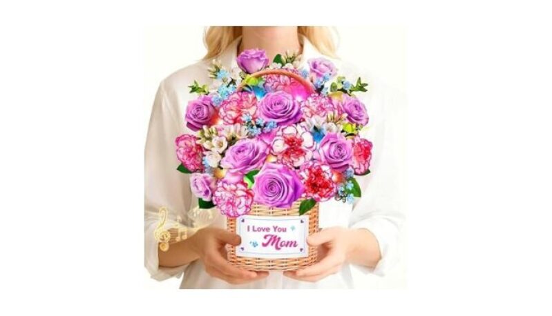 Purple Roses & Carnation Mothers Day Card with Music & Lights