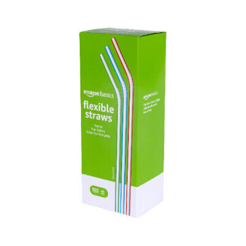 Amazon Basics Disposable Straws 100-Pack - Durable and Eco-Friendly
