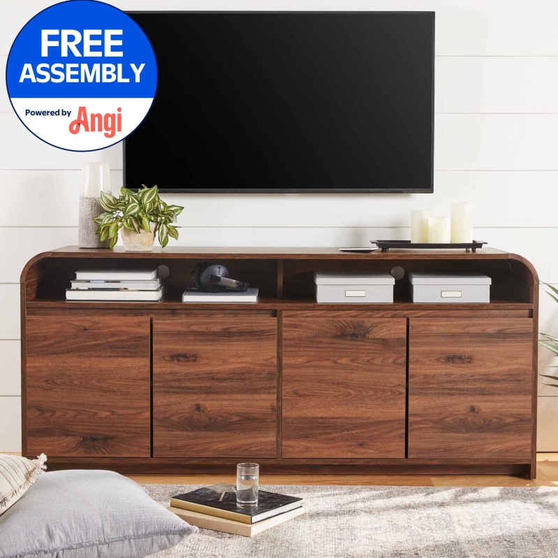 Juliet Curved TV Stand for TVs up to 75-inch - Modern Walnut Finish
