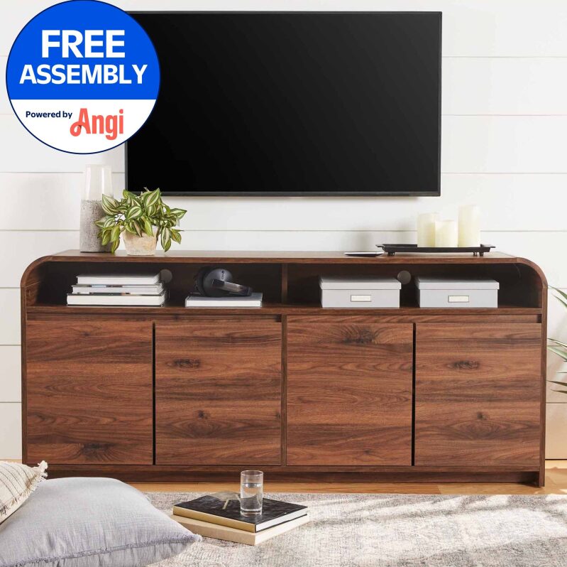 Juliet Curved TV Stand for TVs up to 75-inch - Modern Walnut Finish
