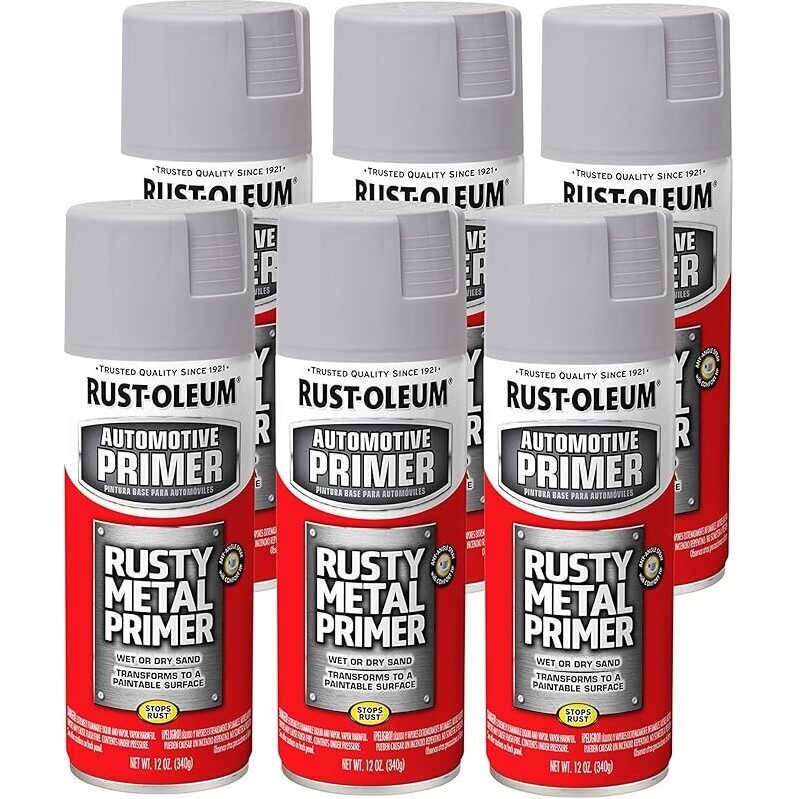 6pk Rust-Oleum Automotive Rusty Metal Primer Spray Paint 12oz - Premium Rust Protection