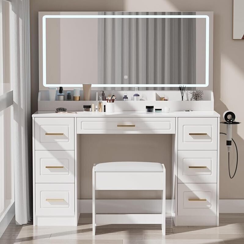 Homesflex Vanity Desk with Mirror and LED Lights 43-inch - Ideal Makeup Table