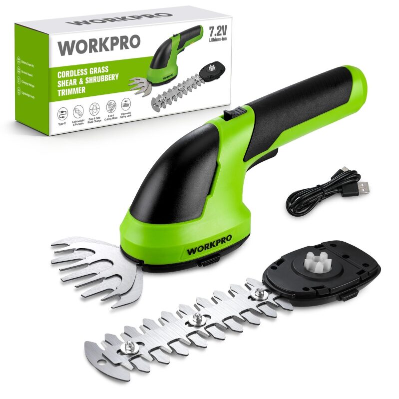 WORKPRO 2 in 1 Cordless Grass Shear & Shrubbery Trimmer - Powerful Motor & 2-in-1 Design