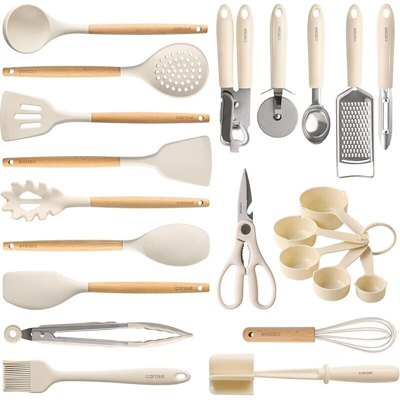 22-Piece CAROTE Silicone Cooking Utensils Set - High-Quality, Durable Kitchen Tools