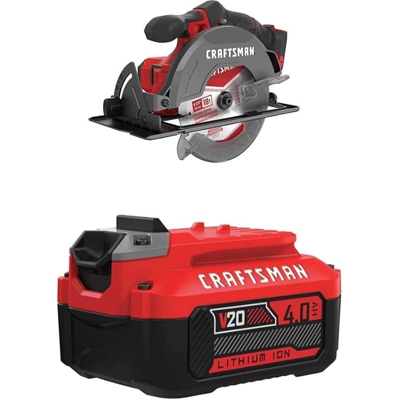 Powerful Craftsman V20 6-1/2-in Cordless Circular Saw with 4Ah Battery