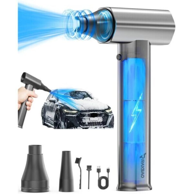High-Speed Electric Air Duster - 130000RPM, 4-Gear Jet Blower for Snow, Keyboard, Car Cleaning