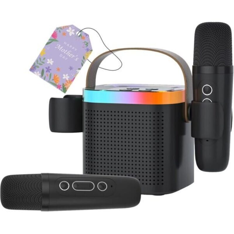 Portable Karaoke Machine with 2 Wireless Microphones - Mini Bluetooth Speaker with LED Lights, 5 Sound Modes - Perfect Gift for Ages 3-12