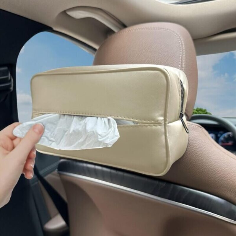 Premium PU Leather Car Tissue Holder for 120 Tissues - 40% Off