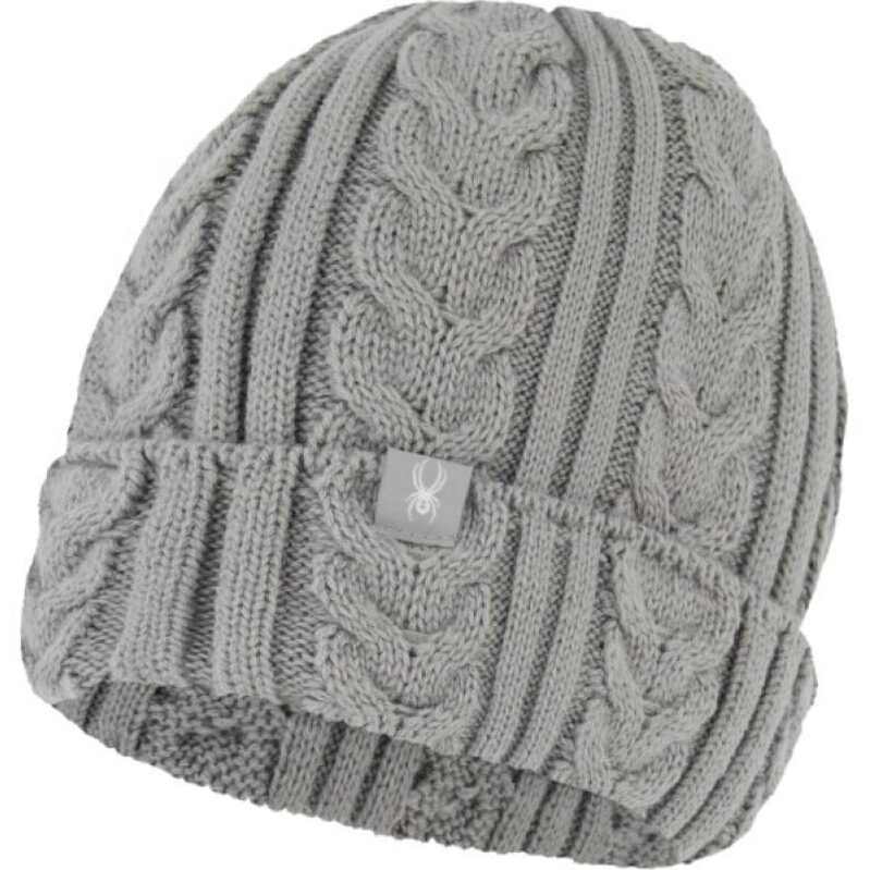 Spyder Women's Fleece Lined Cable Knit Beanie - Pewter Heather - Perfect for Winter