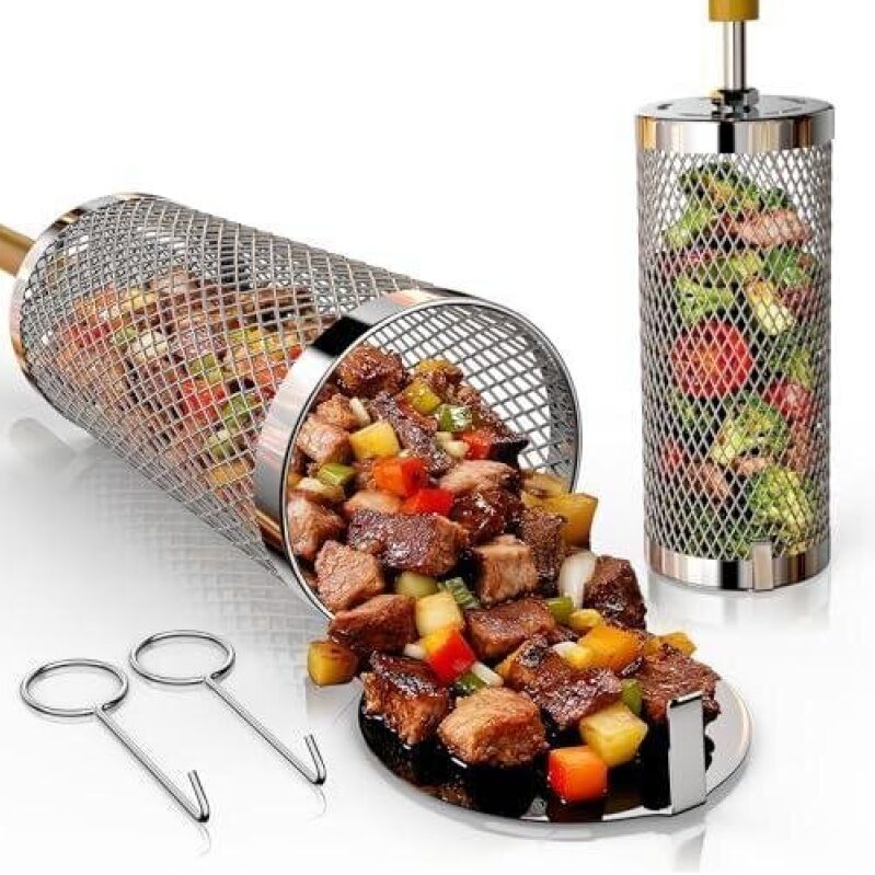 Rolling Grill Basket 2-Pack 65% OFF - Premium BBQ Tool