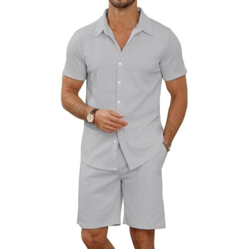 Men's Two-Piece Set - Summer Short Sleeve Shirt and Shorts with Pockets