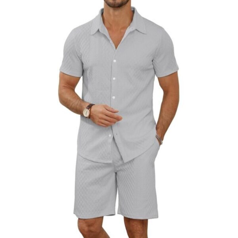 Men's Two-Piece Set - Summer Short Sleeve Shirt and Shorts with Pockets