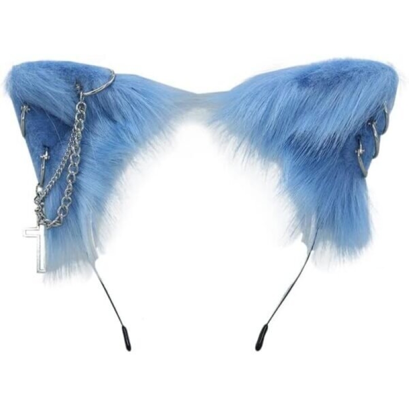 Punk Gothic Cross Cat Ears Headband - Blue, 50% Off