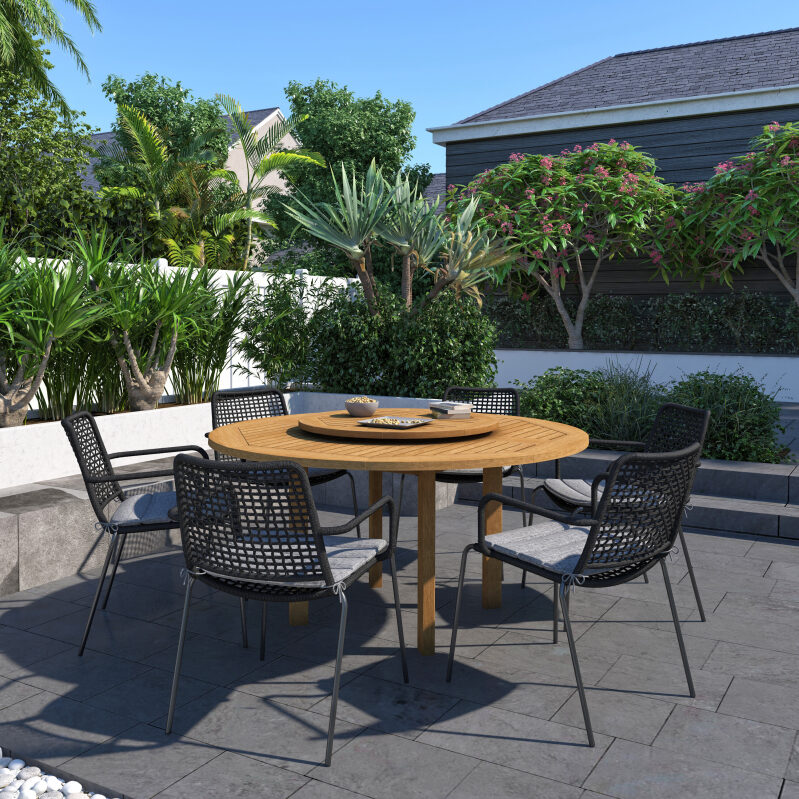 Amazonia Kingston 7-Piece Patio Round Lazy Susan Dining Table Set