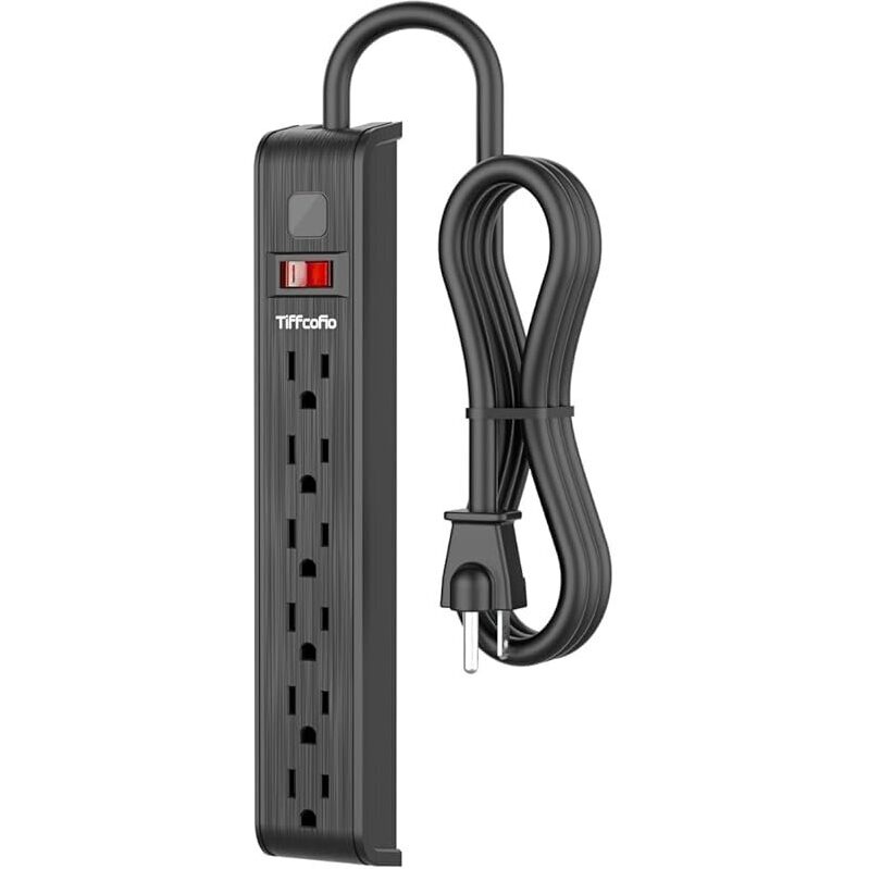Tiffccofio 6-Outlet Power Strip with Surge Protection and 6-Feet Extension Cord - Ideal for Home and Office