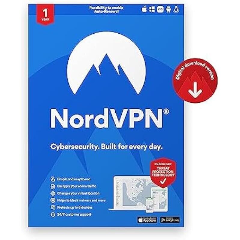 NordVPN Standard VPN & Cybersecurity Software Subscription for 1 Year - 10 Devices