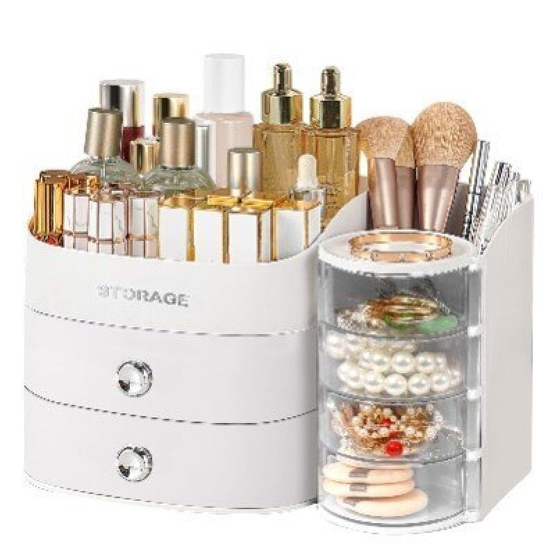 Elegant White Makeup Storage Organizer with Multiple Compartments