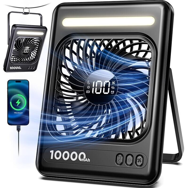 Untisu PF01 Cordless Ultra-Thin Portable Travel Fan & Light with 10,000mAh Battery