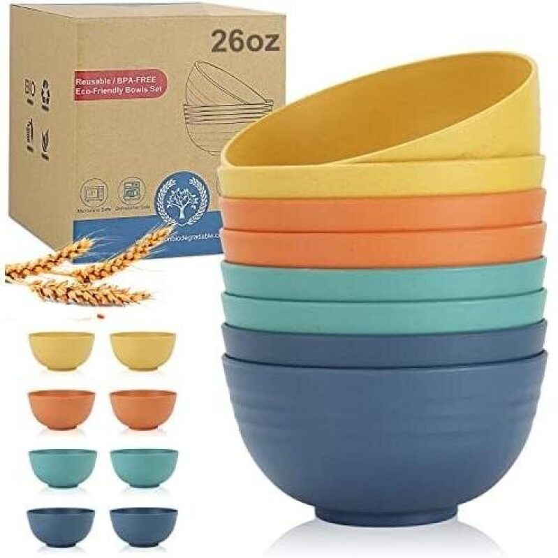 Durable Wheat Straw Bowls - 8 Pieces, 26oz, 40% Off