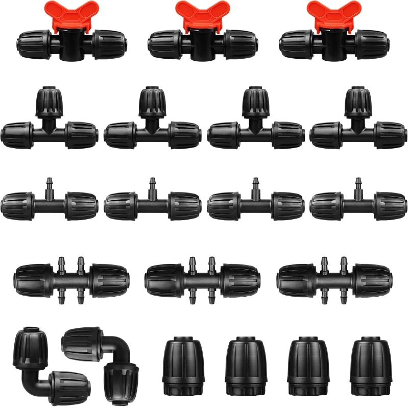 Drip Irrigation Fittings Kit for 1/2 Inch Tubing - 20 Pieces