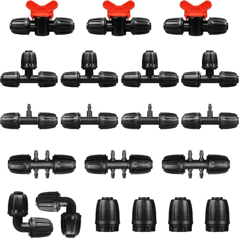 Drip Irrigation Fittings Kit for 1/2 Inch Tubing - 20 Pieces