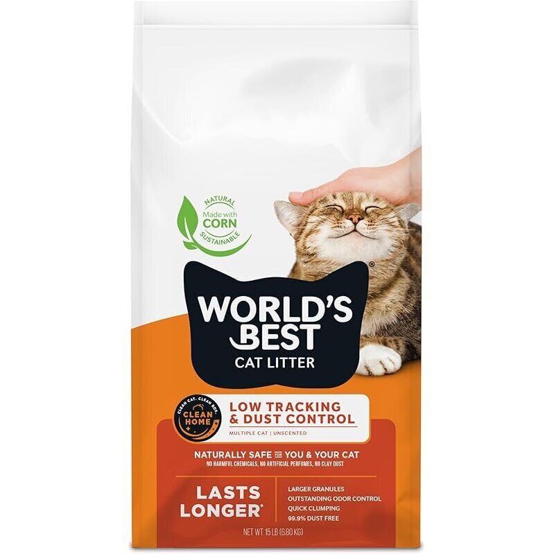 World's Best Cat Litter: Low Tracking & Dust Control, Unscented, 15 Pounds
