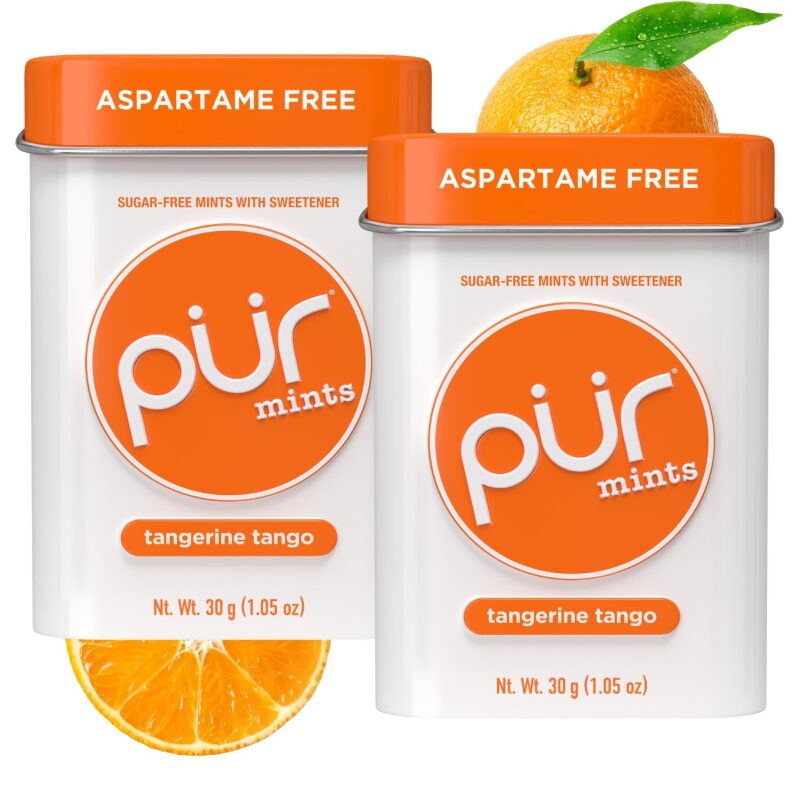 2-Pack PUR Mints Natural Tangerine Tango Flavored Mints - Sugar-Free, Aspartame-Free