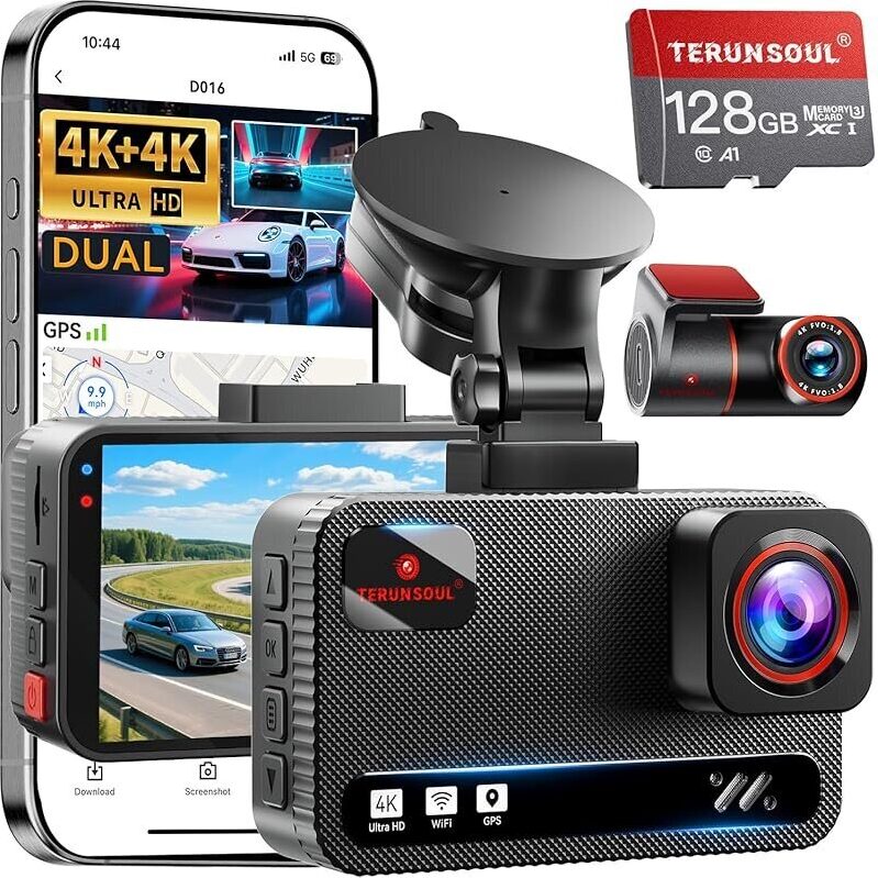 Terunsoul 4K+4K Dash Cam Front and Rear w/128GB Card