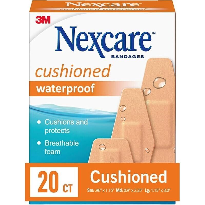 Nexcare Waterproof Cushioned Bandages - 20 Count, Ideal for Active Lifestyles