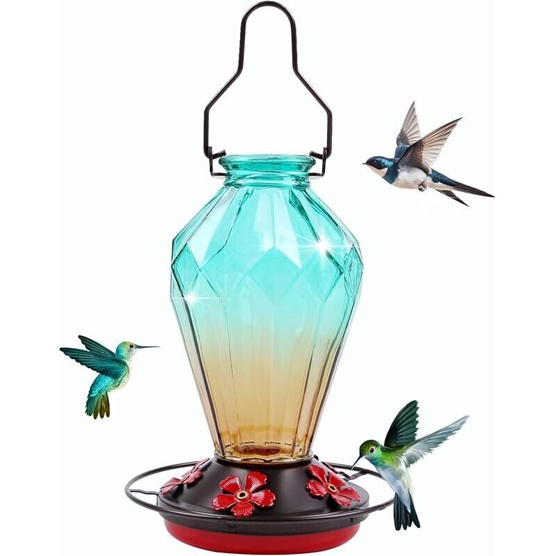 Outdoor Glass Hummingbird Feeder, 25oz Capacity - Leak-Proof Design