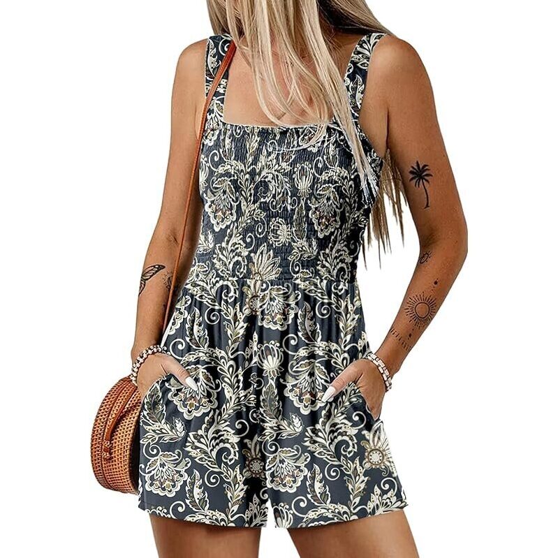 Dokotoo Women's Summer Romper: Casual, Smocked, Floral Jumpsuit