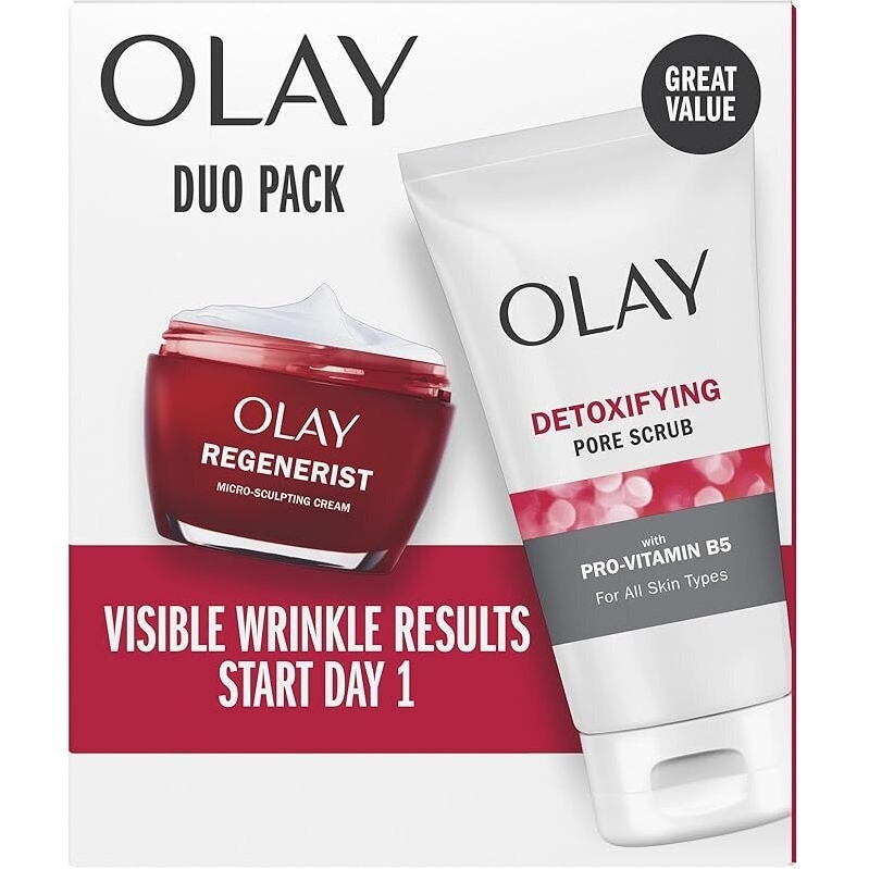Olay Duo Pack: Anti-Aging Scrub Cleanser + Moisturizer Cream