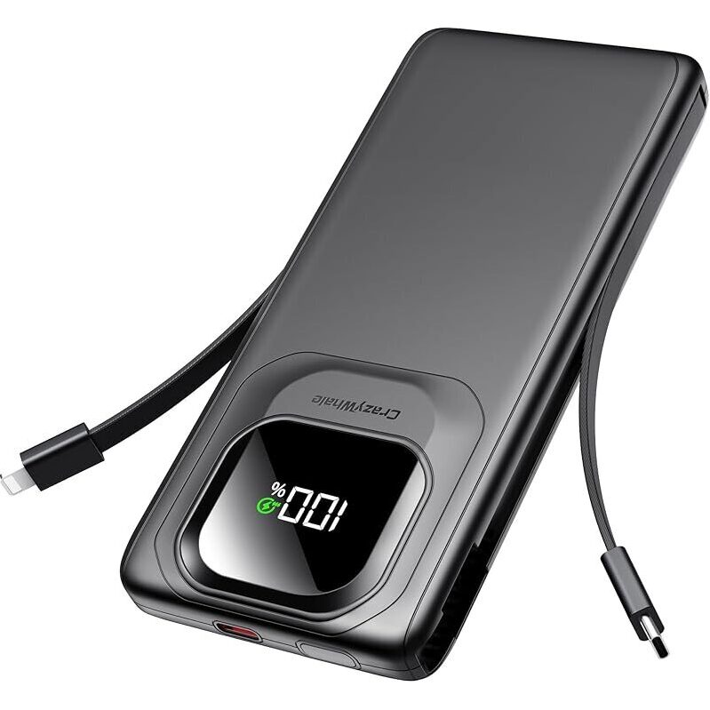 Affordable 10000mAh 22.5W Portable Charger with Built-in Cables