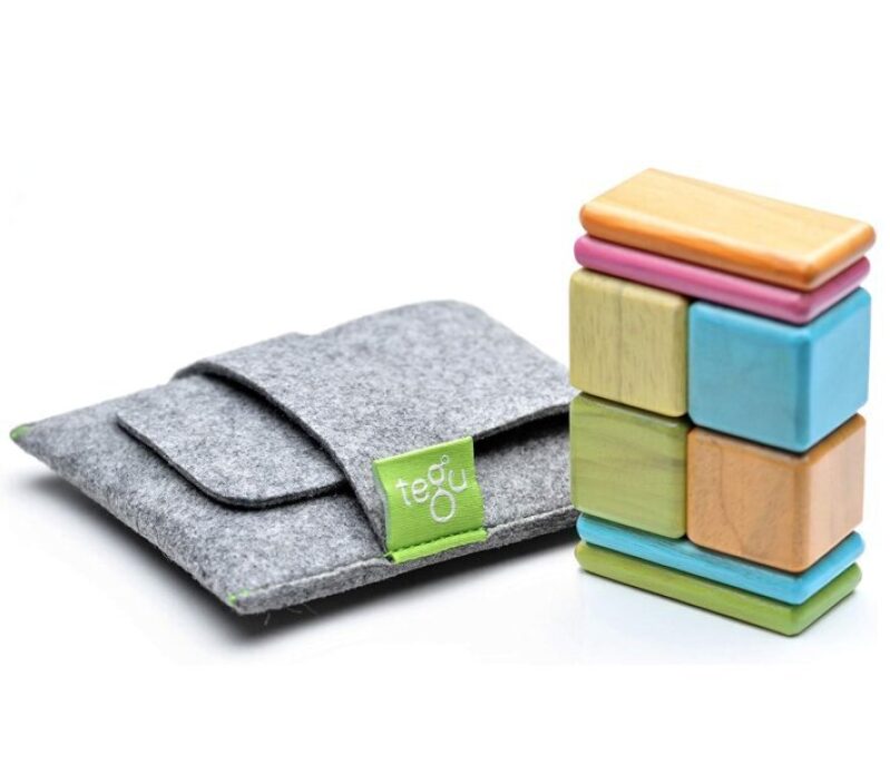Tegu Magnetic Wooden Blocks - 8 Piece Set, Multicolor